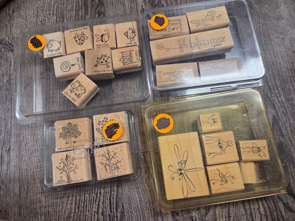 Stampin' Up Vintage Scrapbook Crafting Wood Block Ink Stamp Sets in Boxes